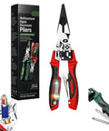 Rock Solid 4 In 1 Wire Stripper Pliers With Smart Digital Display Voltage Tester, red and black steel tool for electrical projects.