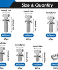 Image showing size and quantity of bolts in 72Pcs Battery Terminal Bolts And Nuts Kit Stainless Steel 304 with M6 to M20 sizes.