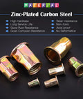 Zinc-plated carbon steel rivet nuts from 230 Piece Rivet Nut Kit M3 Through M12 with Half Hex Body Flange Rivet Nuts Set