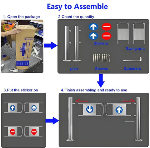 Built Tough Spring Loaded Safety Gate Made For Real World Grocery Stores And Warehouses With Smooth Automatic Closing shown assembled with components.