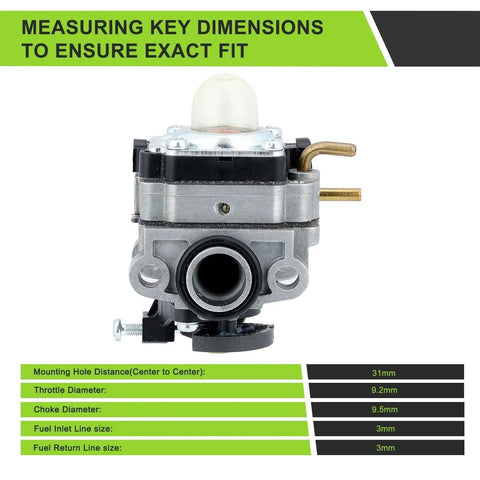 Front view of Ryobi 25cc Two Cycle Carburetor Replacement Kit For Ry252CS Ry253SS Ry251PH Ry254BC Weedeater Trimmer Parts.