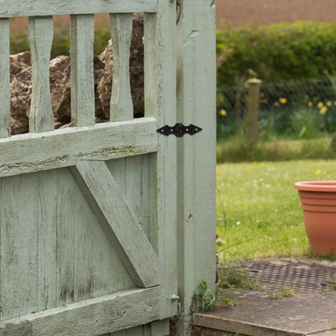 Outdoor wooden gate with Heavy Duty Iron Gate Hinge Set, 10 Pack Yard Fence Door Hinges For Outdoor Garden Gates visible