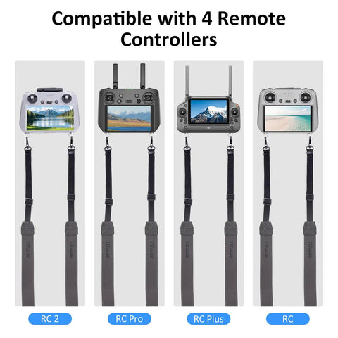 DJI Remote Controller Lanyard Dual Leather Neck Strap For RC Pro RC Plus RC 2 Mini 4 Pro Mini 3 Mavic 3 Air 3S And DJI Flip Compatible Accessories displayed with 4 controllers