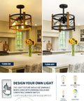Three-Light Farmhouse Semi Flush Mount Ceiling Light With Dope Walnut Wood And Matte Black Finish, 13 Inch Open X-Brace Barn Style Fixture, dimmable, shown turned on and off in a kitchen setting