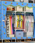 Built Different Heavy Duty Canvas Wardrobe Closet With Thick 25Mm Steel Pipes And Top Shelf Hanging Rod, Washable Breathable Shell, Foldable Roomy Storage Organizer For Clothes Shoes And Gear, Straight Up Easy Setup with open shelves and hanging garments.
