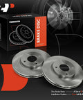 Heavy Duty Front Vented Disc Brake Rotors Two Pack Measures 11.02 Inches fits Nissan Cube Sentra Versa 2007 To 2014, displayed with packaging.