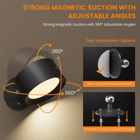 Magnetic Wall Sconce LED Light With 16 RGB Colors Dimmable 4 Pack shown with 360-degree rotating magnetic ball, black finish, two install options.