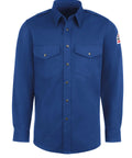 Heavy Duty Flame Resistant Shirt, Long Sleeve Seven Oz Cotton Uniform, Dual Chest Pockets, Nfpa 2112 Certified Industrial Safety Apparel For Serious Grind In Royal Blue.