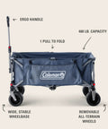 XL Collapsible Wagon Heavy Duty 400 Lb Capacity With 50 Gallon Utility Cart All Terrain Wide Base Wheels One Pull Folding Design Removable Wheels And Ergonomic Handle Blue