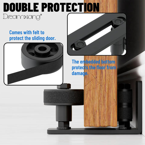 Sliding Barn Door Floor Guide Set, Wall Mount Stay Roller With 8 Setup Options, non-scratch flush bottom with felt strips