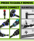 Image showing easy connection and removal of 100Ft Drip Irrigation Kit With 28 Adjustable 360 Degree Nozzles And 28 T Connectors