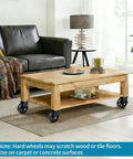 Coffee table on carpet with Beefy Heavy Duty 4 Inch Swivel Plate Caster Set Of 4 With Brakes, wood furniture in living room.