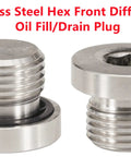 Stainless steel hex front differential oil fill/drain plug from Beefy 5 Piece Stainless Steel Engine Front Differential And Rear Transmission Oil Drain Fill Plug Kit For Polaris UTVs RZR General Ranger Scrambler Sportsman With Gasketed Engine Drain Plug And Front And Rear Fill Plugs Plus Rubber Gaskets.