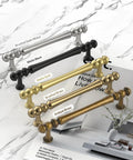 Top Shelf Brushed Brass Cabinet Handles 5 Inch Kitchen Pulls Hella Sturdy Zinc Alloy Rustproof Drawer Knobs in various finishes.