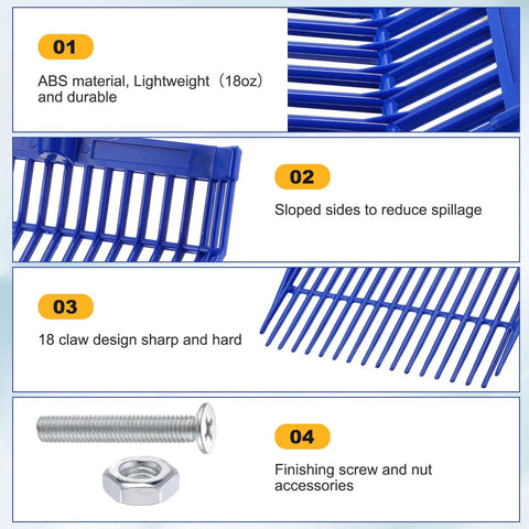 Detailed features of Six Pack Replacement Manure Fork Heads With 18 Tines for Horse Stall Cleanup, including screws and nuts