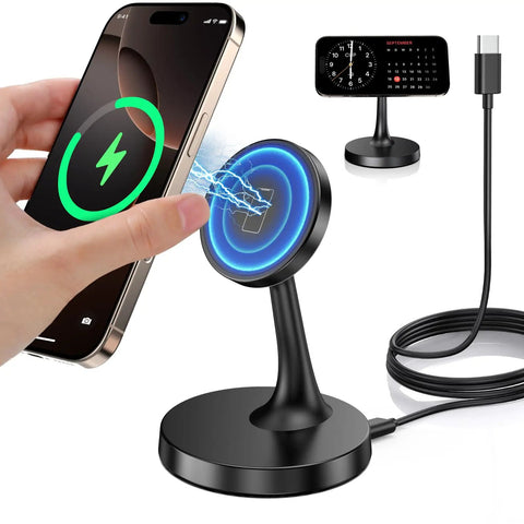 Magnetic Wireless Charger Stand With MagSafe 15W Fast Charge For iPhone 17 Series 16 15 14 13 12 And AirPods Slim Desk Pad Dock