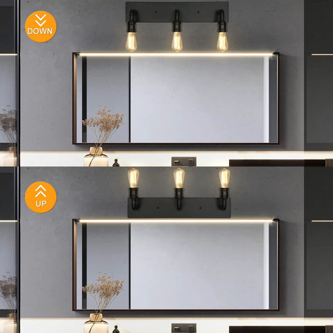 Industrial Farmhouse Vanity Light With Three Lights Water Pipe Wall Sconce For Powder Room Bedroom Dressing Room And Entryway Modern Bath Lighting Dope Industrial Vibe fitted above bathroom mirror.