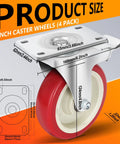 Heavy Duty 5 Inch Swivel Caster Wheels Set Of 4 With Dual Locking Brakes Silent Polyurethane Wheels Plate Mounted Bearings