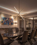 Totally Lit Modern Black LED Chandelier Pendant Light With 8 Light Fixtures in elegant dining room setup