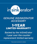 InSinkErator genuine accessory warranty card with 1-year limited warranty text in blue and white.