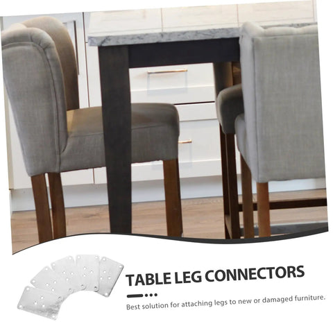Thick Iron Flat Leg Mounting Plates For Tables And Sofas Quickly Fix Wobbly Furniture Legs With Hella Sturdy Brackets on a wooden table.