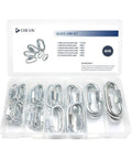 34-Piece Quick Link Kit With 6 Sizes In Carbon Steel Chain Connectors for DIY projects displayed in compartment case