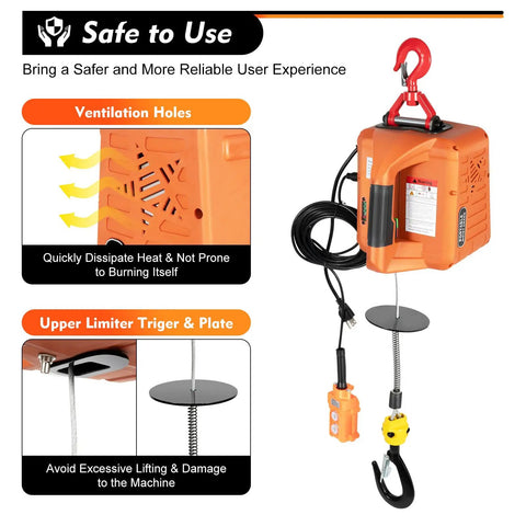 Heavy Duty 3-in-1 Electric Hoist Winch With Wireless Remote For Garage Lifting Heavy Loads Up To 660lbs showing ventilation holes and trigger