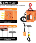 Heavy Duty 660 Lb Electric Chain Hoist with Manual Cable and Wireless Remote, showing ventilation holes and safety features.