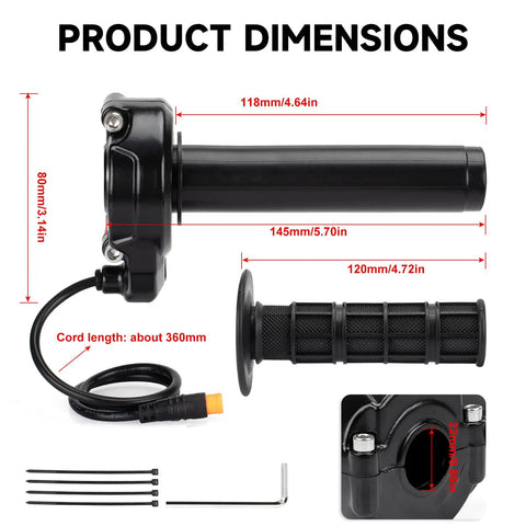 Full Twist Throttle Grip Kit Waterproof 3 Pin For 12V-72V Ebike Scooter Mountain Bike And Dirt Bike Plug N Play Designed For 7 8 Inch Handlebars Quick Twist Action