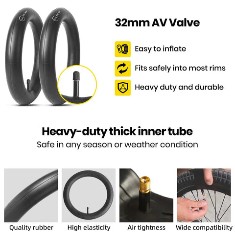 Two Pack 12 Inch Inner Tubes For Kids Bikes Fits Most 12 Inch Wheels From 1.75 To 1.95 Wide Thick Butyl Rubber BPA Free Latex Free