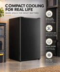 Kickin Compact 3.2 Cubic Foot Upright Freezer Solid Black Design in utility room for space saving cold storage.