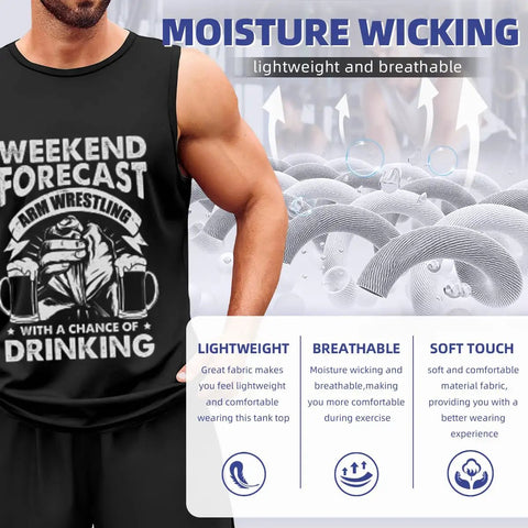Lightweight Cotton Muscle Tank Top For Guys in black with graphic design, breathable and moisture-wicking, perfect for workouts.
