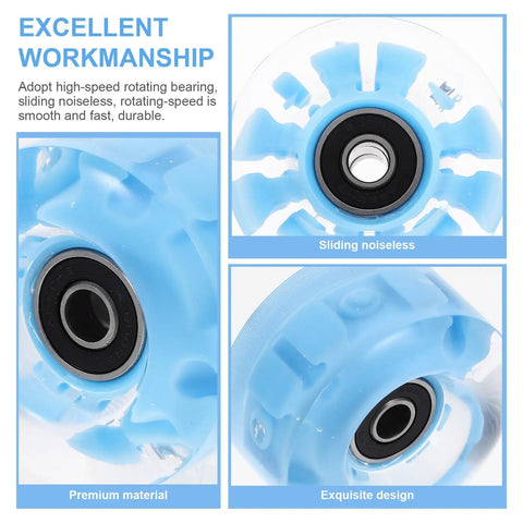 Lit Up Roller Skate Wheels 4 Pack Blue LED Quad Wheels For Outdoor Skating, showing high-speed bearings and durable design.
