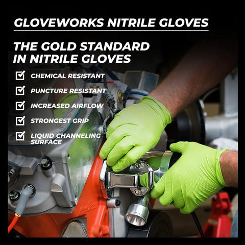 Heavy Duty Green Nitrile Disposable Gloves With Raised Diamond Texture 8 Mil Thick Latex Free X Large Industrial Grade For Tough Jobs Grippy Case Of 1000