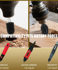 Heavy Duty Carbide Rotary Burr Set Featuring Kickass Coarse Teeth For Rapid Material Removal And Effortless Wood Carving On Foam Plastic Rubber And Dremel Compatible Rotary Hand Tools showing compatibility with various tools.