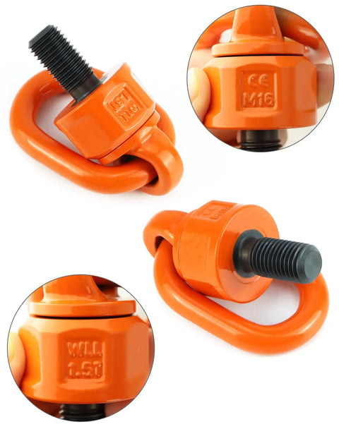 Beefy Heavy Duty M16 Swivel Hoist Ring Two Pack 1.12 To 2 Ton Working Load Limit 360 Degree Rotation G80 Alloy Steel 1080 MPa Red