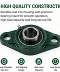 Ten Piece Set Heavy Duty Cast Iron Pillow Block Bearings 1 Inch Bore Two Bolt Flange Replacement For UCFL20516 Fits Farms Conveyors Garage Doors Manufacturing Systems Superior Vibration Resistance Long Last Performance For Workhorse Tasks, green self-aligning bearing