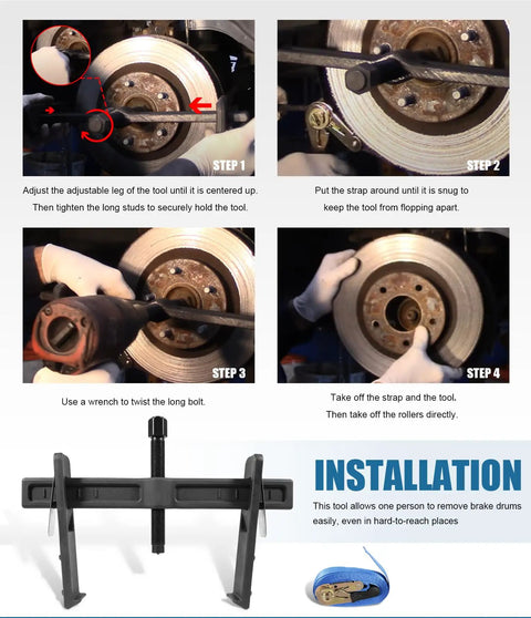 Beast Of A Tool 6980 Drum And Rotor Puller For Heavy Duty Hub Removal Freeing Rusted Drums Rotors Drive Wheels Gears Flywheels And Pulleys With Slim Jaws And Easy Setup For Tight Spaces And Smooth Leverage used on rusted brake drum