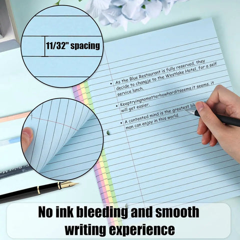 Color Coded Filler Paper Pack With 500 Sheets In 5 Vibrant Colors For Wide Ruled 8 By 10 And A Half Inch 3 Hole Punched Loose Leaf