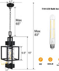 Top Shelf Modern Black Metal Motion Sensor Outdoor Pendant Light Slick Finish Exterior Hanging Lantern with measurements and T10 LED bulb.