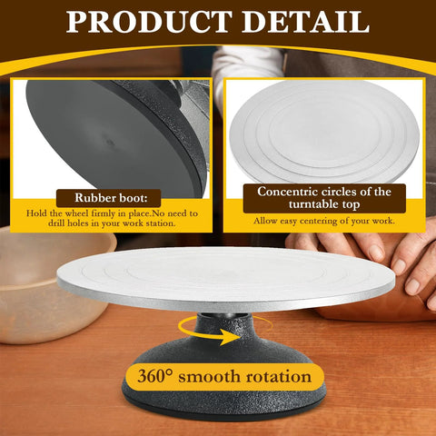 MAOPINER 12-inch sculpting wheel with cast-iron construction and 360° rotation (front view)