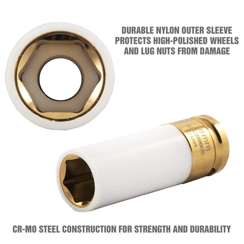19mm Lug Nut Socket For Half Inch Drive With Non Marring Sleeve And Thin Wall CR MO Steel For Impact Tools Wheel Service