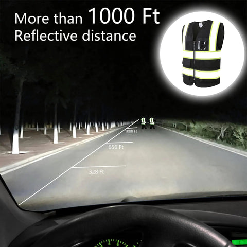 Heavy Duty High Viz Reflective Safety Vest For Men And Women Featuring All Day Comfy Breathable Mesh Top Shelf Construction Work Gear for visibility distance in the dark.