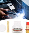 Gas Lens TIG Torch Kit For Arc Welding, High-Heat Resistant Collets, nozzle, gasket, washer, and silicone ring shown