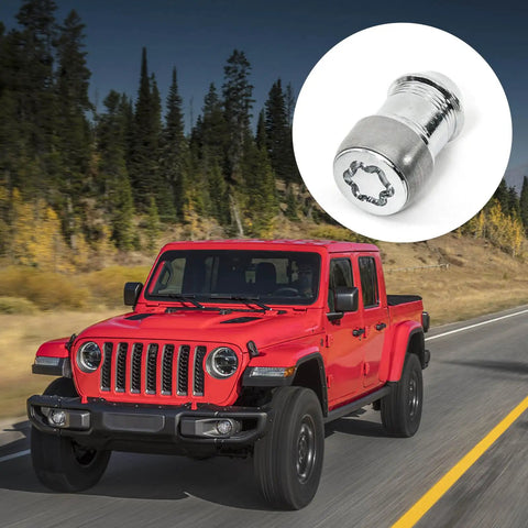 Heavy Duty Wheel Locking Lug Nut Kit For Auto Techs And Adventure Buffs M14x1.5 Anti-Theft Security Bolt Set With Easy Install Design To Keep Your Wheels Locked Tight And Safe On Any Trail Or Highway Drive, red Jeep on road