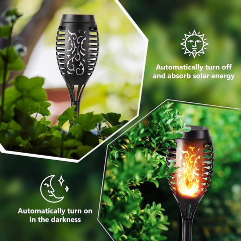 Outdoor Halloween Lights Four Pack LED Torch Lanterns With Flickering Flame Effect Waterproof Tiki Torches outdoors