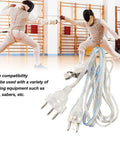 Fencing Body Wire For Saber Foil Epee, Stainless Steel Core Body Cord With Transparent Head, shown with fencers in action.