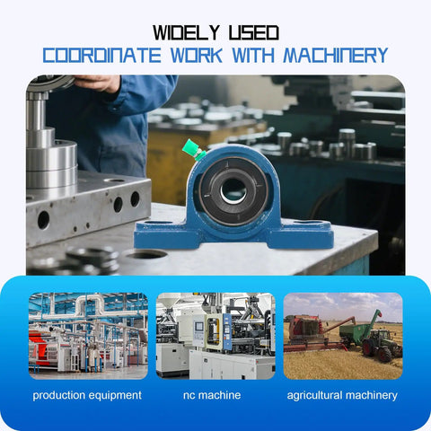 Heavy Duty Pillow Block Bearing Five Eighth Inch Bore Mounted With Cast Iron Base Self Aligning Chrome Bearings 2 Pack Built To Last Easy Install Durable No Fuss Mounting For Industrial Machinery on workbench