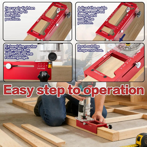 Pro Grade Aluminum Door Hinge Jig And Lock Installation Kit Heavy Duty Router Template demonstrated in use for hinge mortising.
