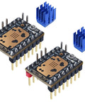 Two TMC2209 V1.3 UART Stepper Motor Drivers with blue heatsinks for 3D printer control boards, 2.8A peak ultra-quiet operation, 2 pack.